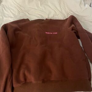 White Fox Boutique Brown Sweatshirt with Pink Logo